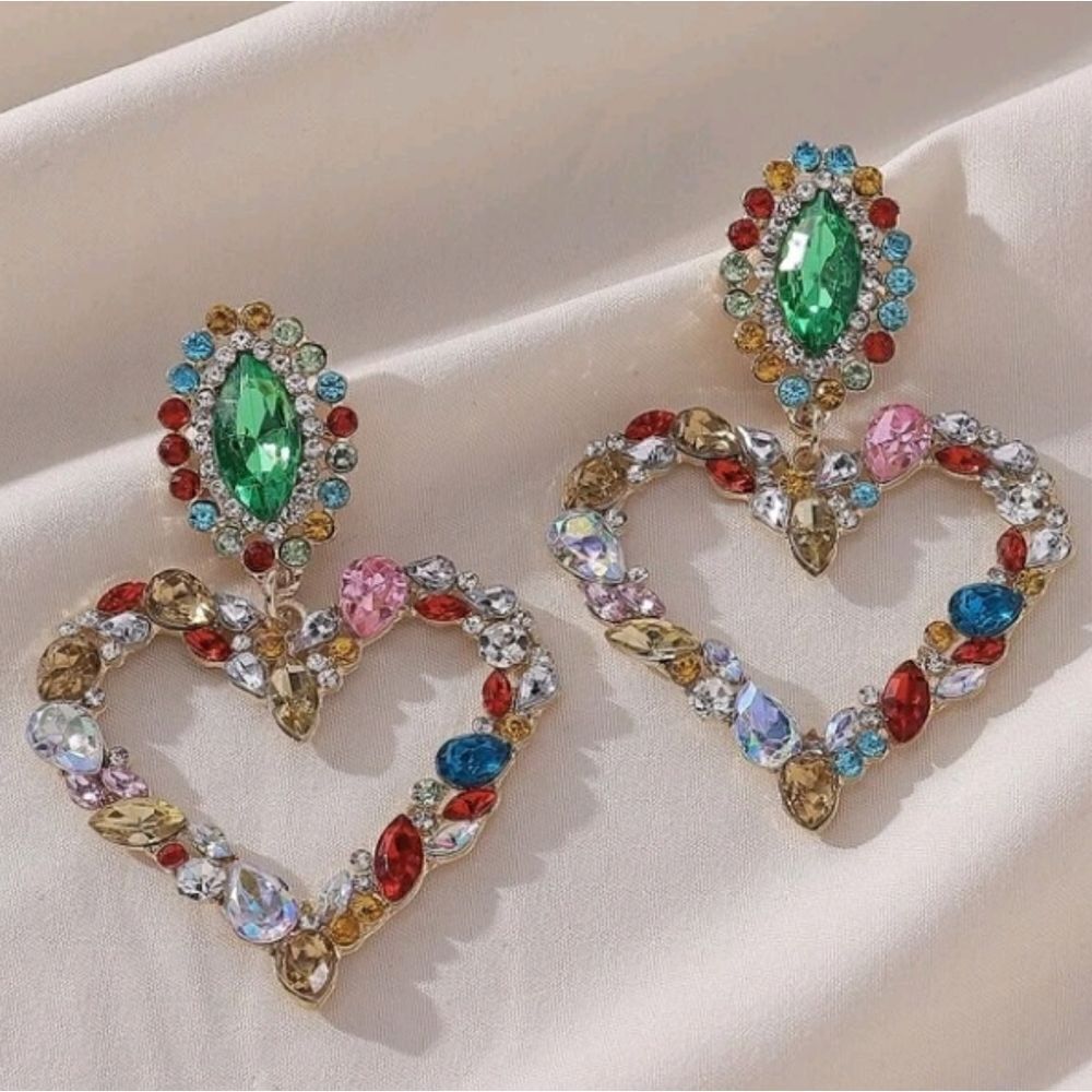 Large Rhinestone Heart Earrings 